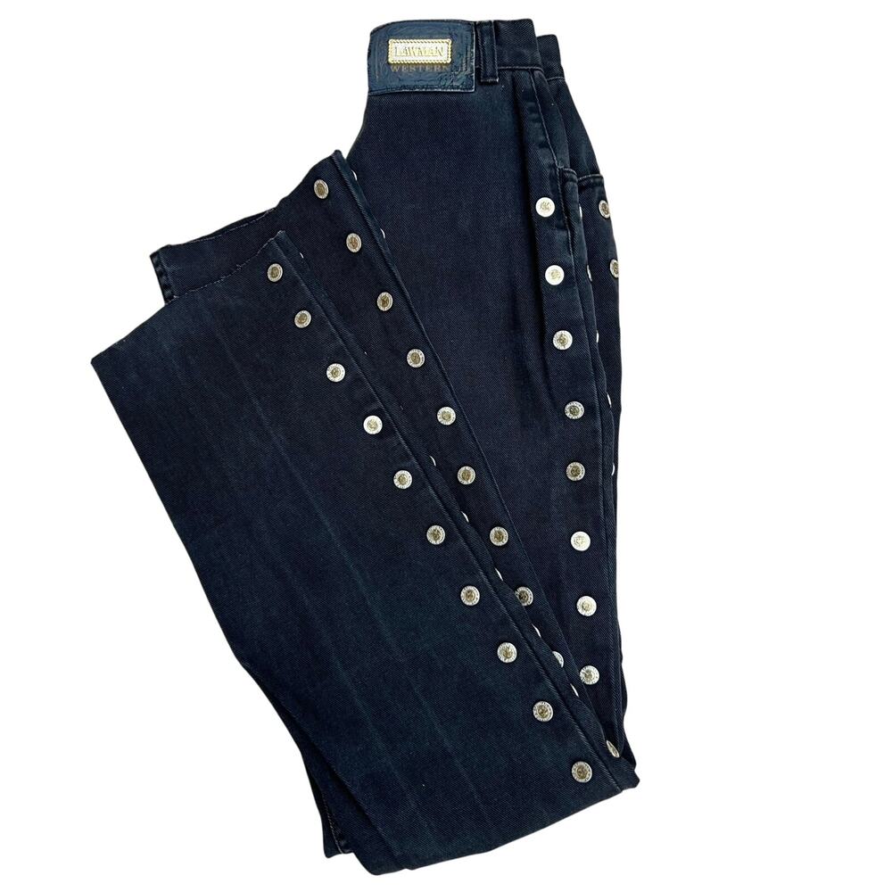 VTG Lawman Bareback Western Jeans High Rise Relaxed Fit Side Button Black Sz 5